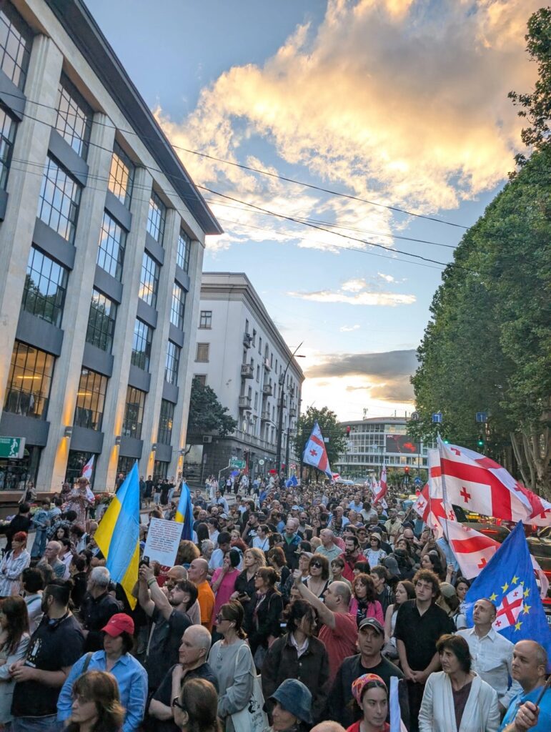 Large protesters crowd in the center of Tbilisi