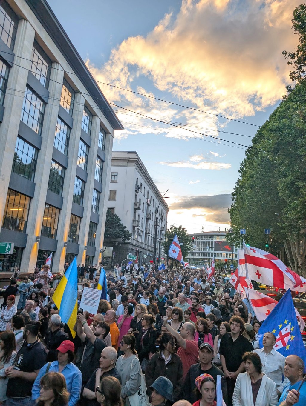 Large protesters crowd in the center of Tbilisi