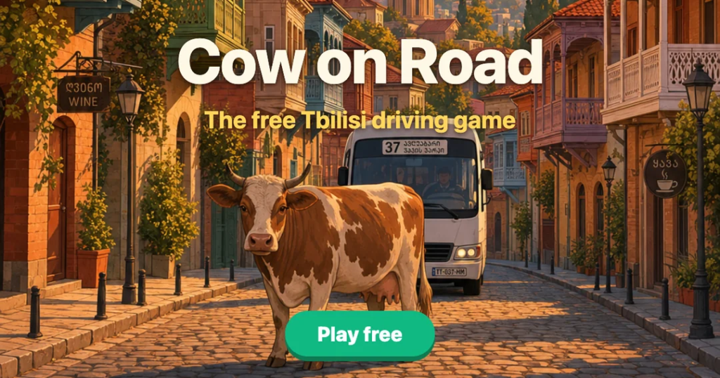 Cow on road game illustration